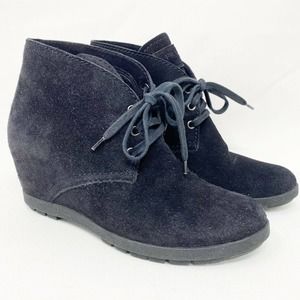 Prada Womens Ankle Half Boot Shoes Size 37 EUR Black Suede Hidden Wedge